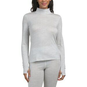 WICKED WOOL Light Heather Grey Merino Wool Base Layer Mock Neck Top